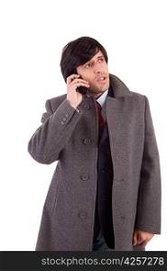 Business man at phone, isolated over white