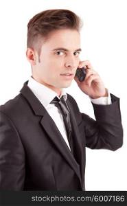 Business man at the phone, isolated over white
