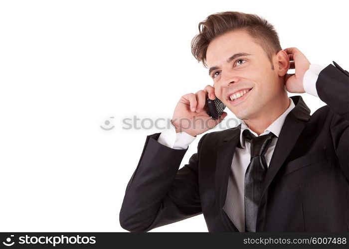 Business man at the phone, isolated over white