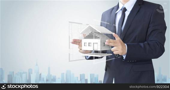 business man create design house or home, architecture building concept
