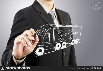 Business man draw truck transportation