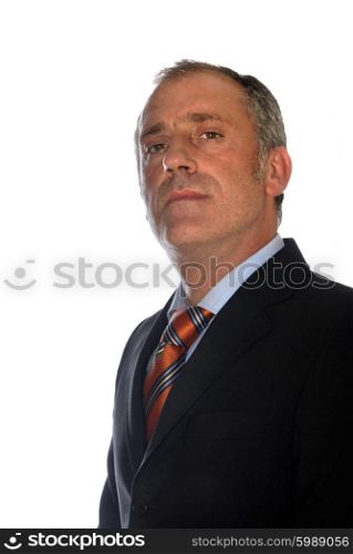 Business man full of thoughts - isolated over a white background
