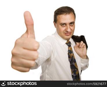 business man going thumb up, isolated on white