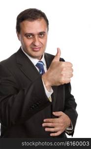 business man going thumb up, isolated on white