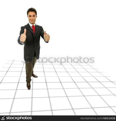 business man going thumbs up, full length