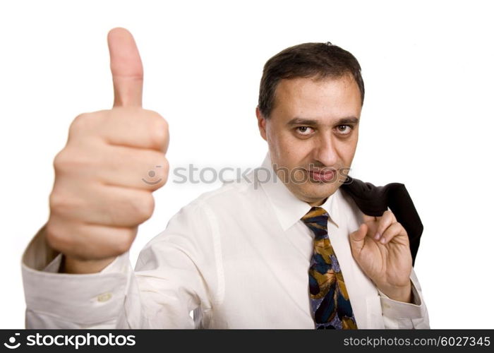 business man going thumbs up, isolated on white