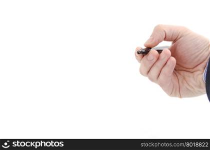 Business man hand and pen isolated on white