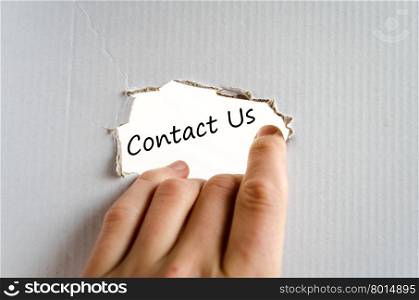Business man hand writing contact us