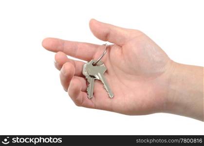 Business man holding key for your new home