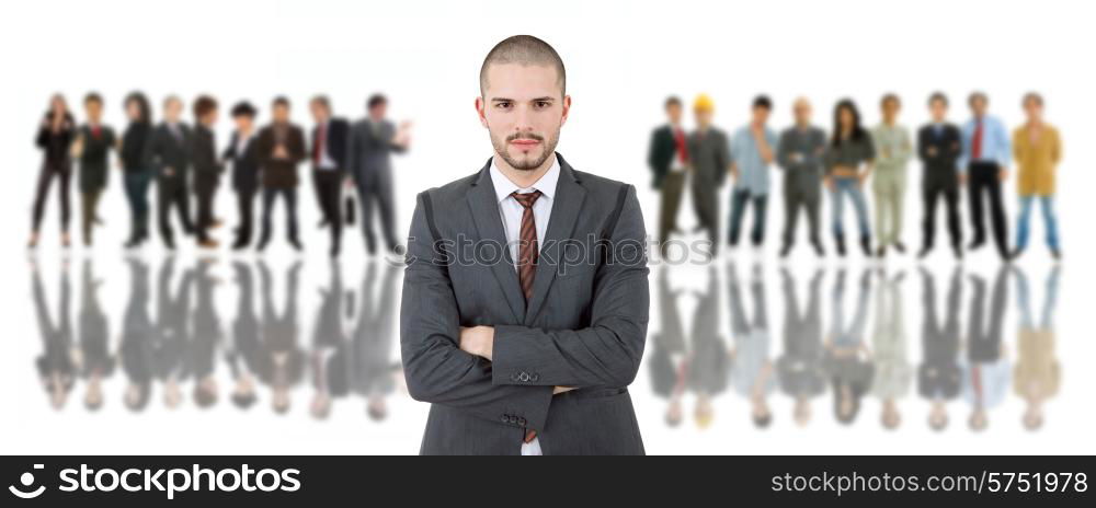 business man in front of a group of people