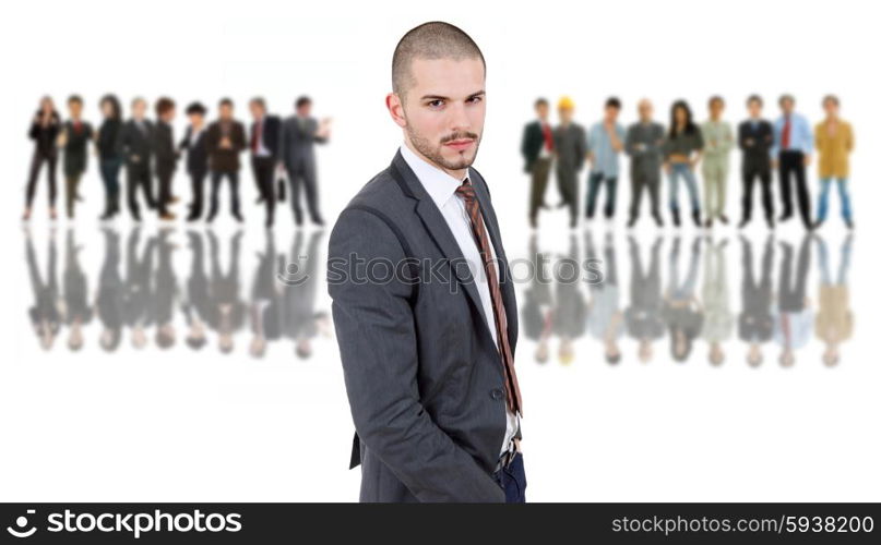 business man in front of a group of people