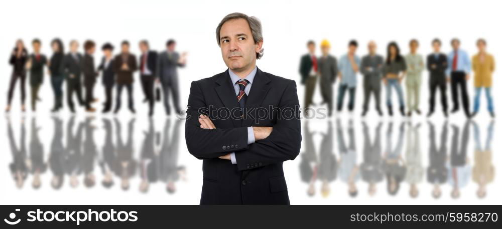 business man in front of a group of people