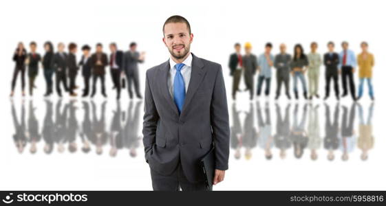 business man in front of a group of people