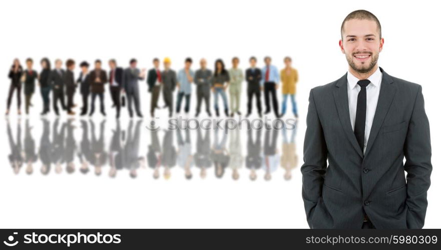 business man in front of a group of people