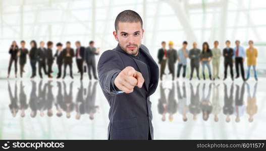 business man in front of a group of people