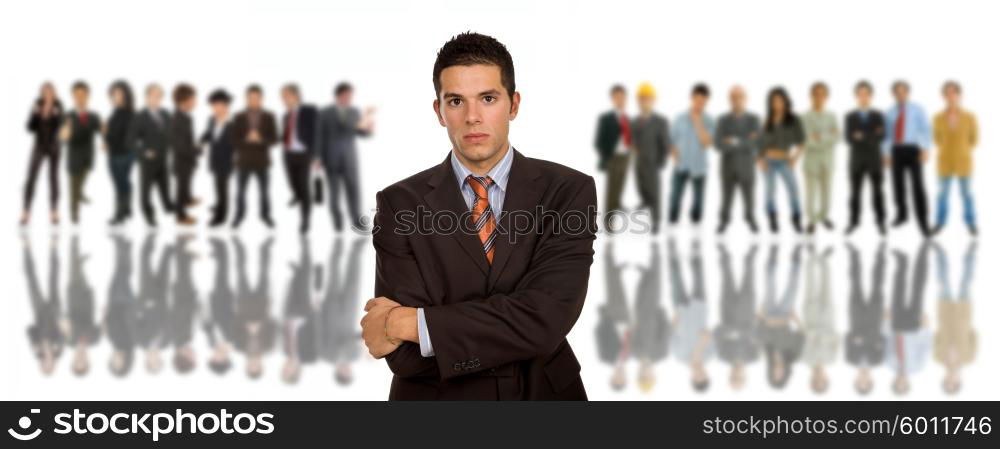 business man in front of a group of people