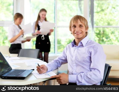 business man in office working with papers