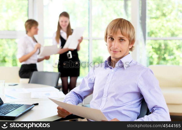 business man in office working with papers