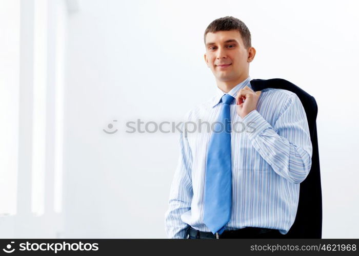 Business man in suit smiling. Image of handsome businessman smiling wearing business suit