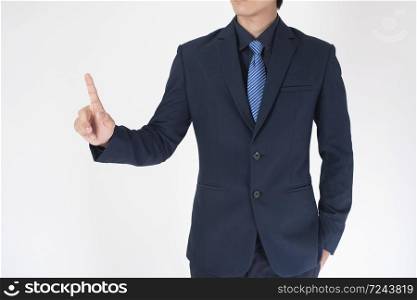 Business man is touching on white background