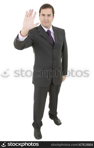 business man making stop with his hand, full length, isolated