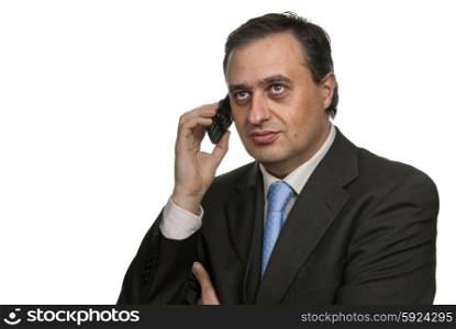 business man on the phone in white background