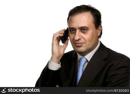 business man on the phone in white background