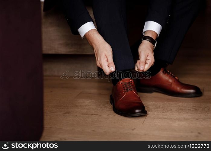 Business man or groom wearing classic elegant shoes. Business man or groom wearing classic elegant shoes.