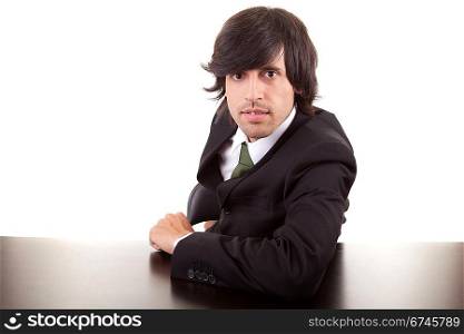 Business man posing at office, isolated over white