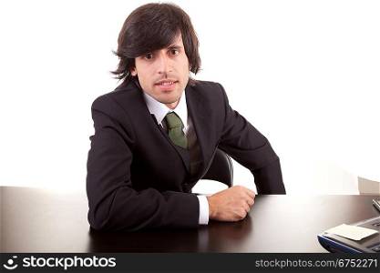 Business man posing at office, isolated over white