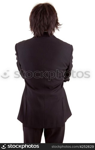 Business man posing backwards, isolated over white