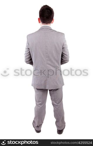Business man posing backwards isolated over white
