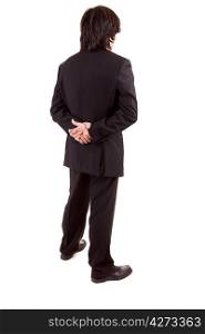 Business man posing backwards, isolated over white