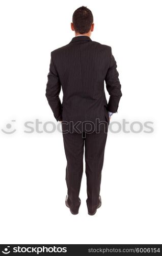 Business man posing backwards, isolated over white