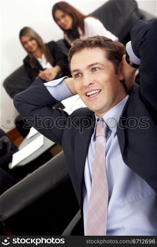 business man relaxing in his office desk