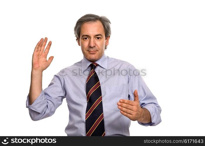 business man showing his hands, isolated on white