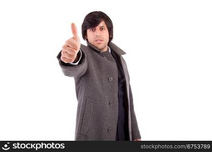 Business man showing thumb up, focus on finger