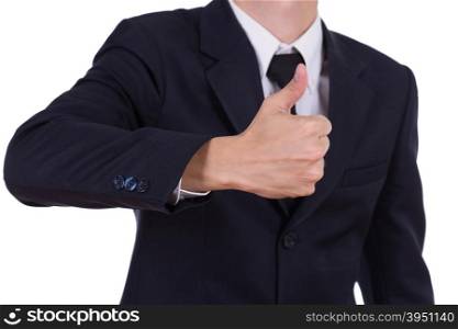 business man showing thumb up gesture isolated on white background