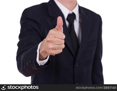 business man showing thumb up gesture isolated on white background