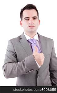 Business man showing thumb up - isolated on white