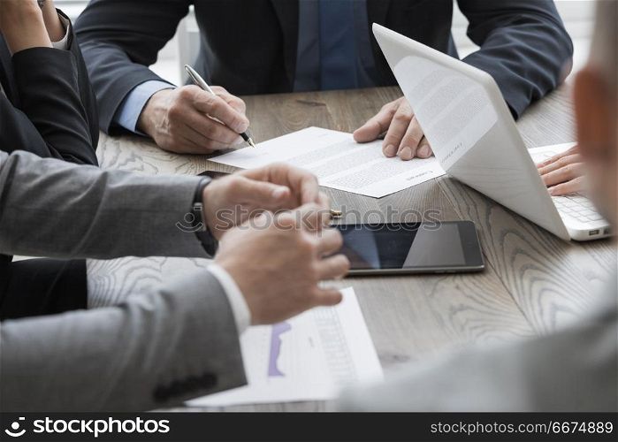 Business man sign contract. Business man sign contract on the desk at meeting