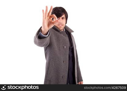 Business man signaling ok - isolated over white