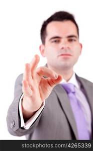 Business man signaling ok - selective focus on hand