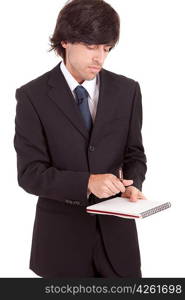 Business man signing document, isolated over white