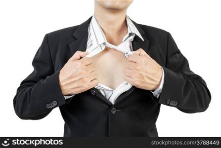 business man tearing off his shirt
