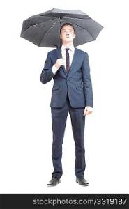 Business man under umbrella