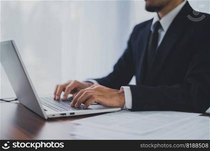 Business man using computer working in office