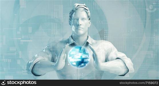 Business Man Using Digital Solutions Technology Concept Art. Business Man Using Digital Solutions