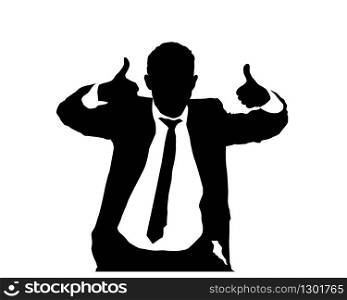 Business man vector silhouette gesturing OK sign with both hands, vector illustration over white