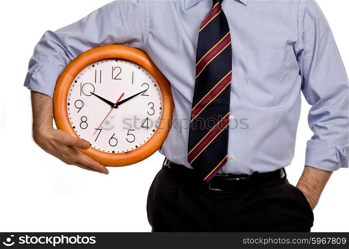 business man with a clock on white background